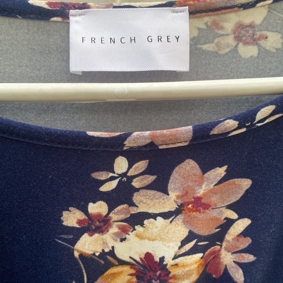 French Grey Navy Fall Floral Maternity Midi Dress 3/4 sleeves empire waist - Picture 9 of 12